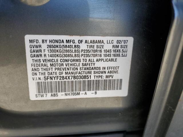 Photo 10 from auction – 2007 HONDA PILOT EX with VIN 5FNYF284X7B030851