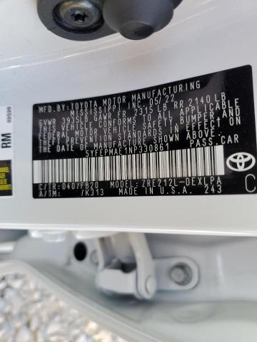 Photo 10 from auction – 2022 TOYOTA COROLLA LE with VIN 5YFEPMAE1NP330861