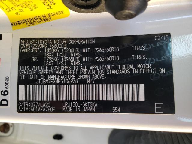 Photo 10 from auction – 2015 LEXUS GX 460 with VIN JTJBM7FX4F5106938