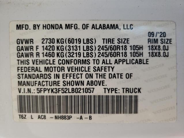 Photo 10 from auction – 2020 HONDA RIDGELINE with VIN 5FPYK3F52LB021057
