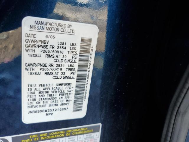 Photo 10 from auction – 2005 INFINITI FX35 with VIN JNRAS08W25X215997