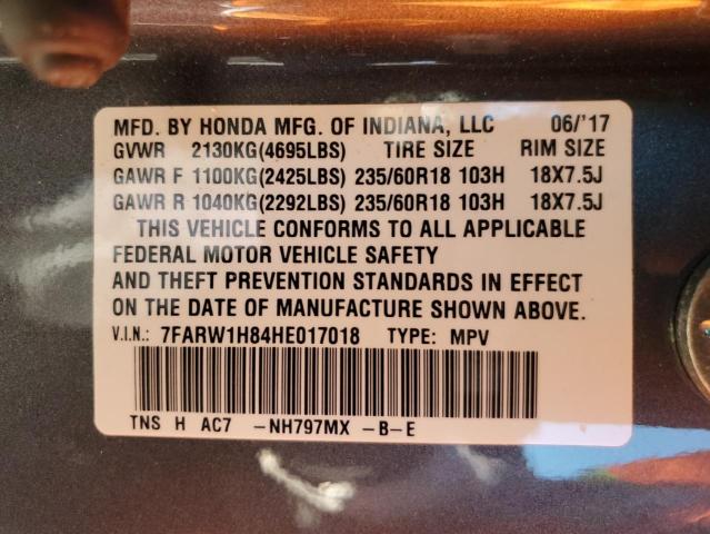 Photo 10 from auction – 2017 HONDA CR-V EXL with VIN 7FARW1H84HE017018
