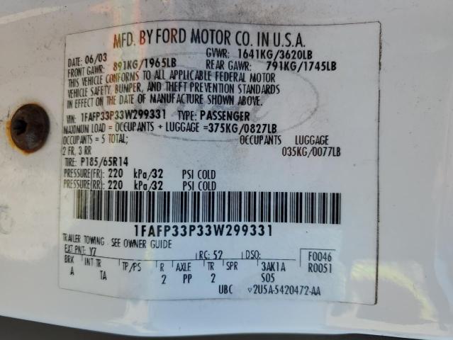 Photo 10 from auction – 2003 FORD FOCUS LX with VIN 1FAFP33P33W299331