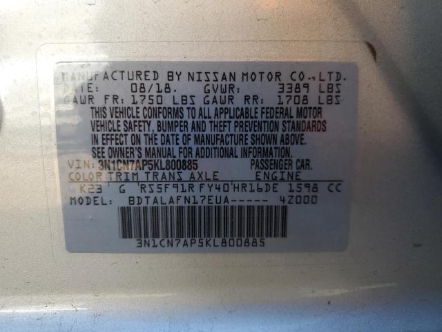 Photo 10 from auction – 2019 NISSAN VERSA S with VIN 3N1CN7AP5KL800885