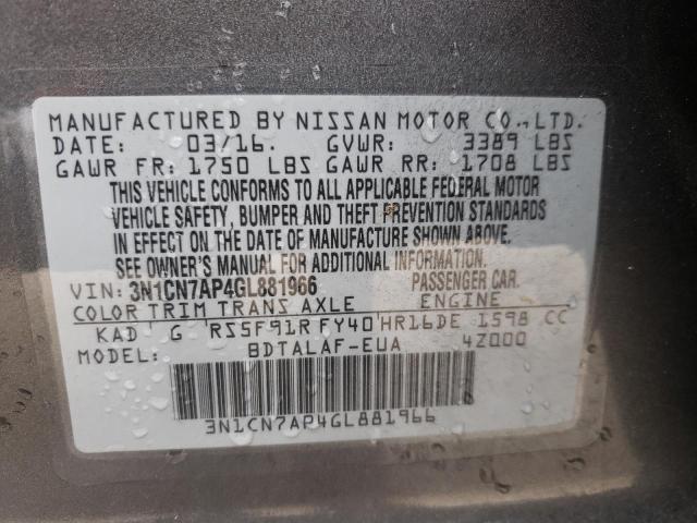 Photo 10 from auction – 2016 NISSAN VERSA S with VIN 3N1CN7AP4GL881966