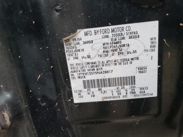 Photo 10 from auction – 2005 FORD F150 with VIN 1FTPX12575NA28817