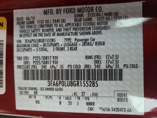 Photo 10 from auction – 2016 FORD FUSION SE with VIN 3FA6P0LU8GR155285