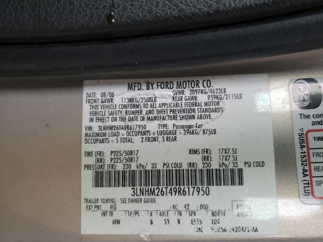 Photo 10 from auction – 2009 LINCOLN MKZ with VIN 3LNHM26T49R617950