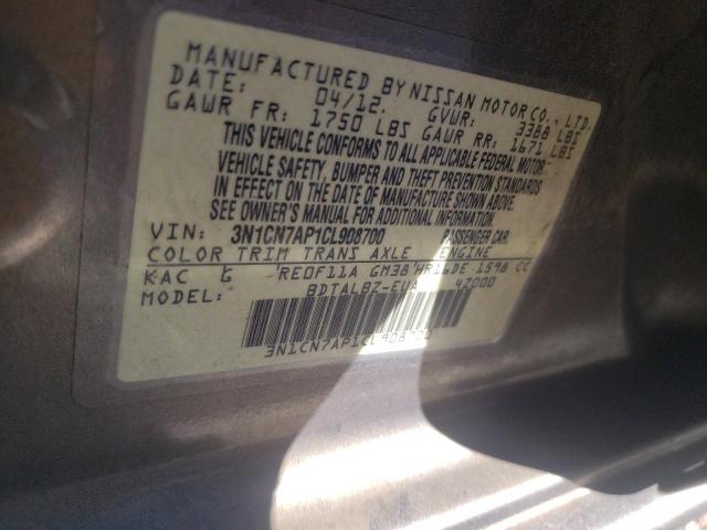 Photo 10 from auction – 2012 NISSAN VERSA S with VIN 3N1CN7AP1CL908700
