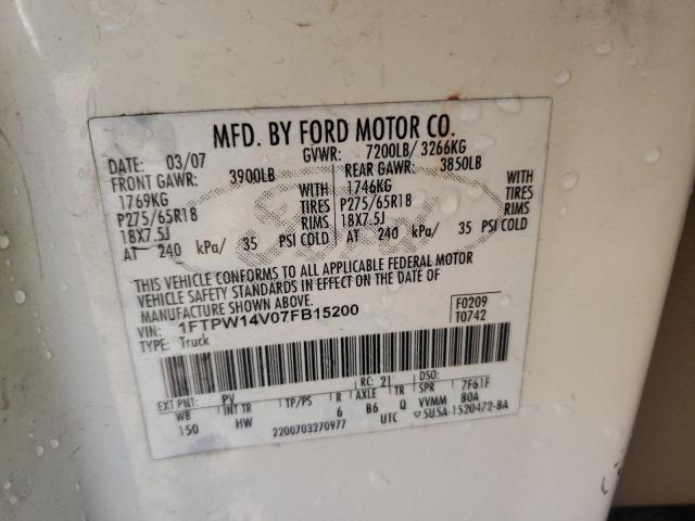 Photo 10 from auction – 2007 FORD F150 SUPER with VIN 1FTPW14V07FB15200