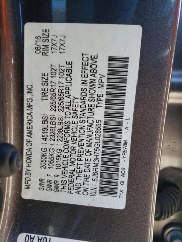Photo 10 from auction – 2016 HONDA CR-V EXL with VIN 5J6RM3H75GL028555