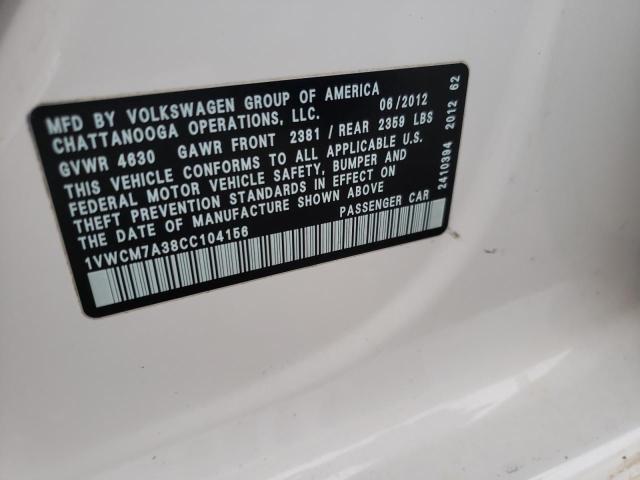 Photo 10 from auction – 2012 VOLKSWAGEN PASSAT SEL with VIN 1VWCM7A38CC104156