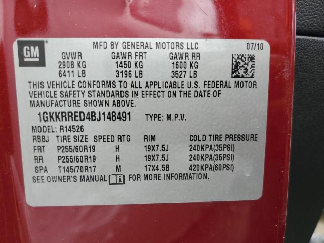 Photo 10 from auction – 2011 GMC ACADIA SLT with VIN 1GKKRRED4BJ148491