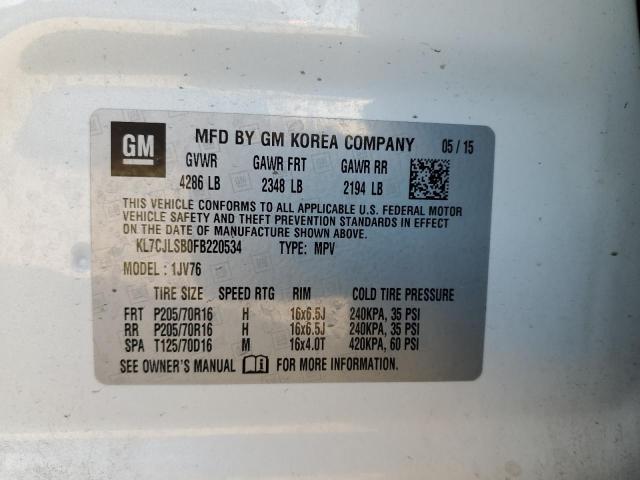 Photo 10 from auction – 2015 CHEVROLET TRAX 1LT with VIN KL7CJLSB0FB220534