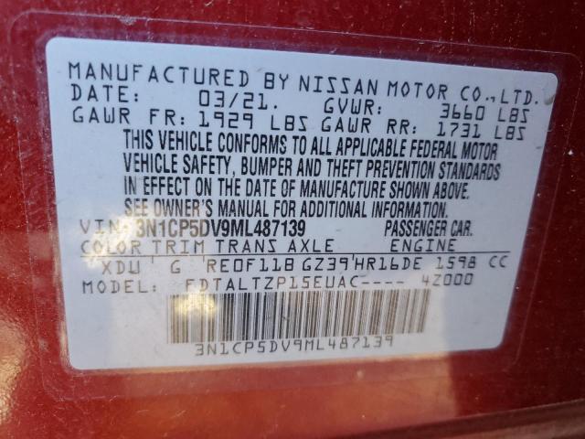 Photo 10 from auction – 2021 NISSAN KICKS SR with VIN 3N1CP5DV9ML487139