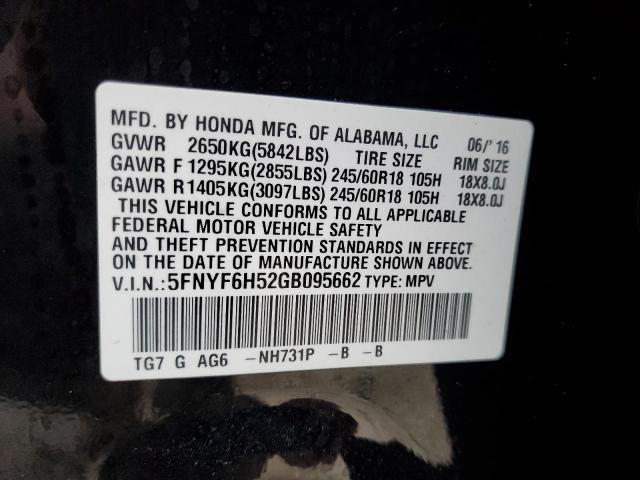 Photo 10 from auction – 2016 HONDA PILOT EXL with VIN 5FNYF6H52GB095662