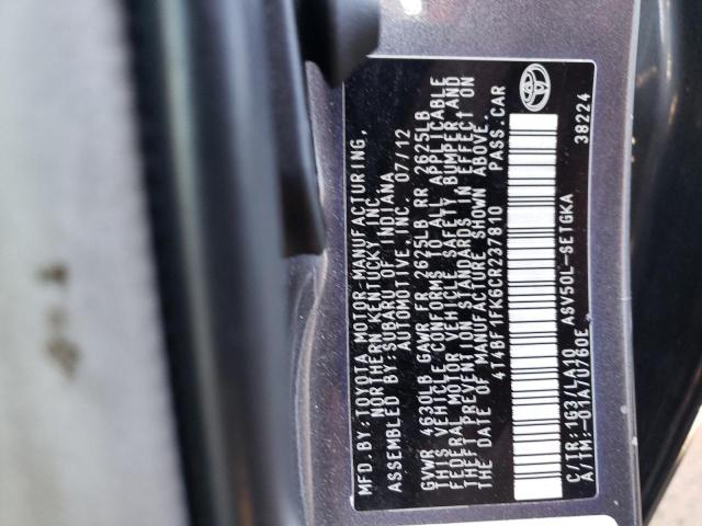 Photo 10 from auction – 2012 TOYOTA CAMRY BASE with VIN 4T4BF1FK6CR237810
