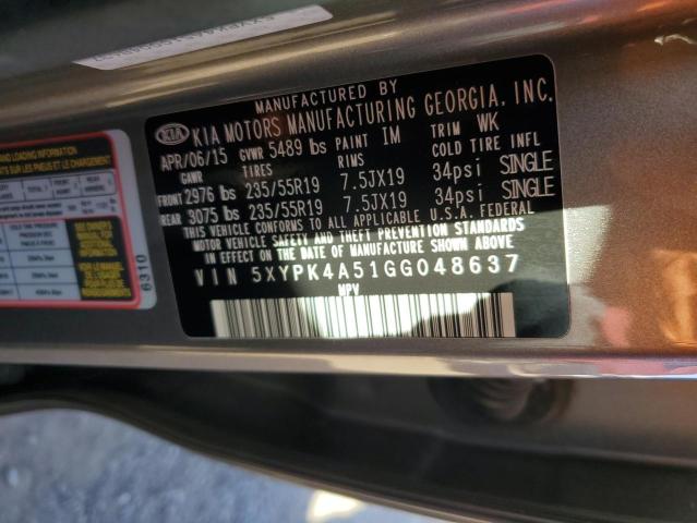 Photo 10 from auction – 2016 KIA SORENTO SX with VIN 5XYPK4A51GG048637