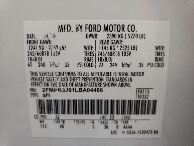 Photo 10 from auction – 2020 FORD EDGE SEL with VIN 2FMPK3J91LBA04466