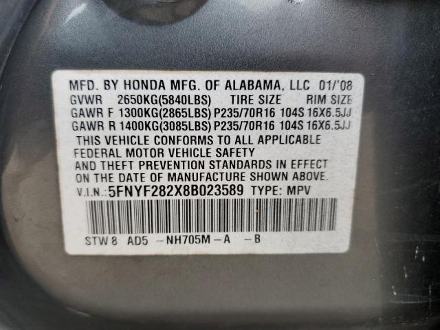 Photo 10 from auction – 2008 HONDA PILOT VP with VIN 5FNYF282X8B023589