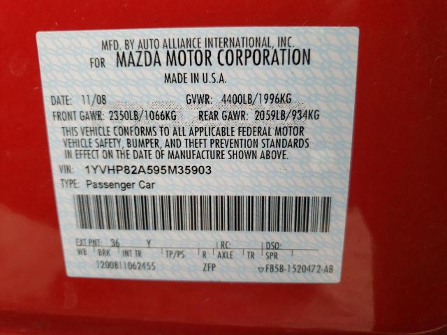 Photo 10 from auction – 2009 MAZDA MAZDA6 with VIN 1YVHP82A595M35903