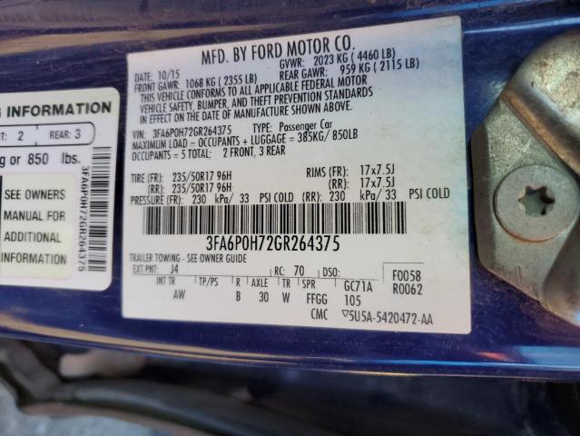 Photo 10 from auction – 2016 FORD FUSION SE with VIN 3FA6P0H72GR264375