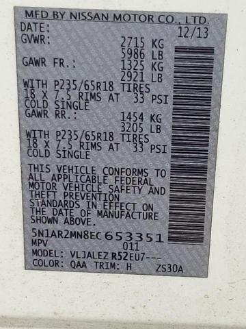 Photo 10 from auction – 2014 NISSAN PATHFINDER with VIN 5N1AR2MN8EC653351