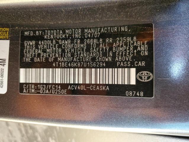 Photo 10 from auction – 2007 TOYOTA CAMRY CE with VIN 4T1BE46K87U156294