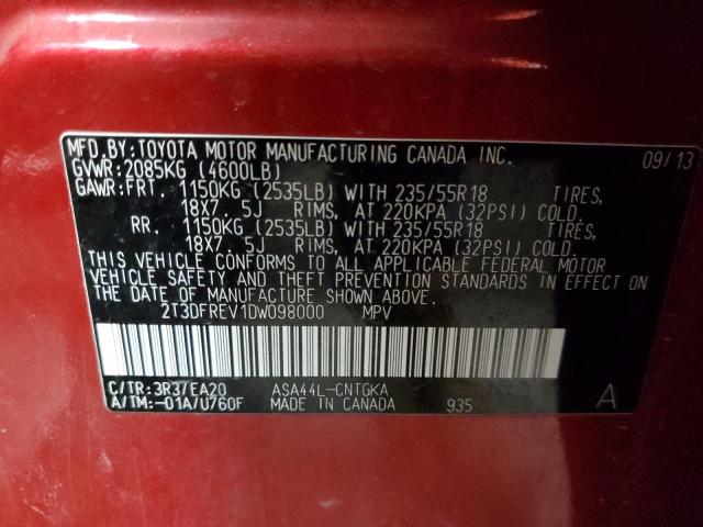 Photo 10 from auction – 2013 TOYOTA RAV4 LIMIT with VIN 2T3DFREV1DW098000