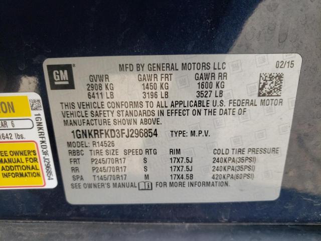 Photo 10 from auction – 2015 CHEVROLET TRAVERSE L with VIN 1GNKRFKD3FJ296854