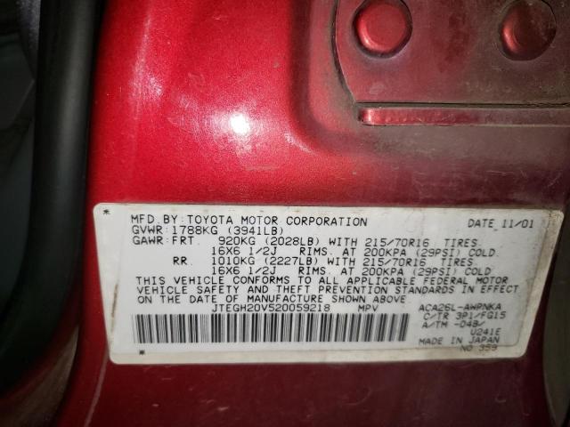 Photo 10 from auction – 2002 TOYOTA RAV4 with VIN JTEGH20V520059218