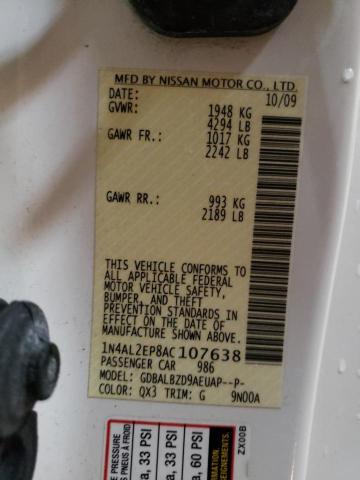 Photo 10 from auction – 2010 NISSAN ALTIMA S with VIN 1N4AL2EP8AC107638