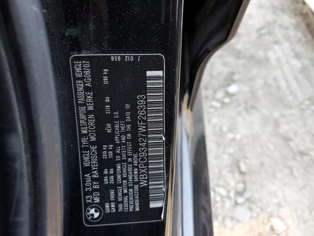 Photo 10 from auction – 2007 BMW X3 3.0SI with VIN WBXPC93427WF26393