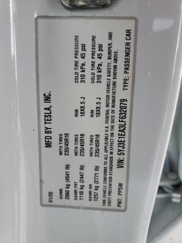 Photo 10 from auction – 2020 TESLA MODEL 3 with VIN 5YJ3E1EA3LF632079