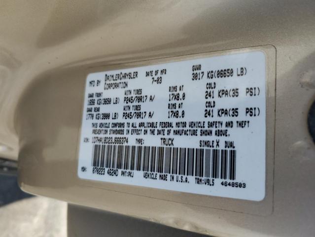 Photo 10 from auction – 2003 DODGE RAM 1500 S with VIN 1D7HA18D23J666374