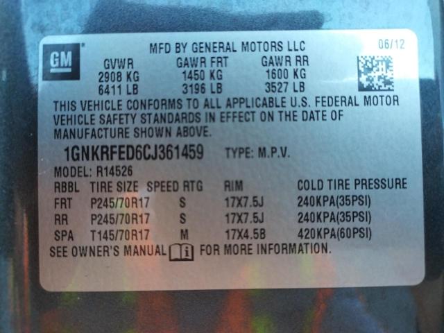 Photo 10 from auction – 2012 CHEVROLET TRAVERSE L with VIN 1GNKRFED6CJ361459