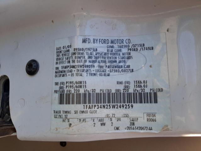Photo 10 from auction – 2005 FORD FOCUS ZX4 with VIN 1FAFP34N25W249259