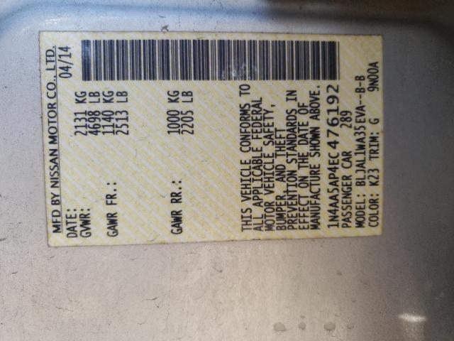 Photo 10 from auction – 2014 NISSAN MAXIMA S with VIN 1N4AA5AP4EC476192