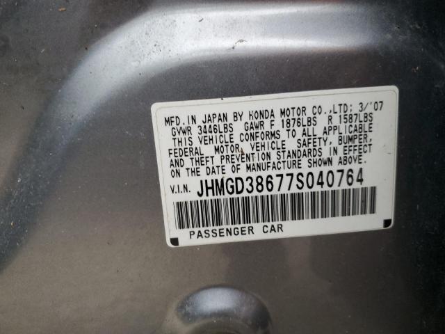 Photo 10 from auction – 2007 HONDA FIT S with VIN JHMGD38677S040764