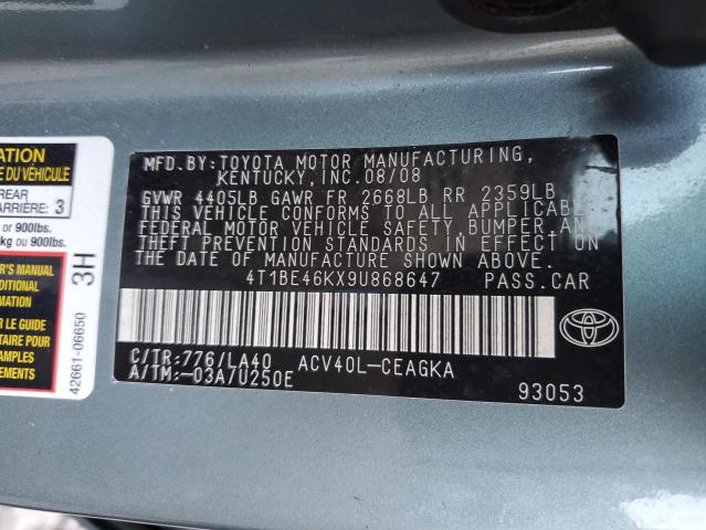 Photo 10 from auction – 2009 TOYOTA CAMRY BASE with VIN 4T1BE46KX9U868647