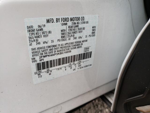 Photo 10 from auction – 2019 FORD EDGE ST with VIN 2FMPK4AP3KBC16059