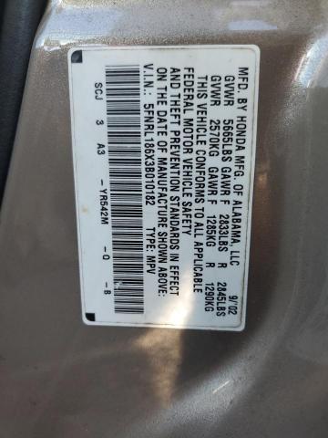 Photo 10 from auction – 2003 HONDA ODYSSEY EX with VIN 5FNRL186X3B010182