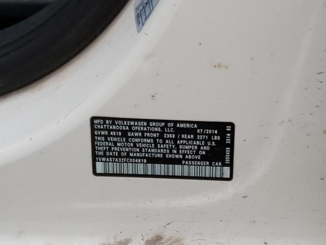 Photo 10 from auction – 2015 VOLKSWAGEN PASSAT S with VIN 1VWAS7A32FC004619
