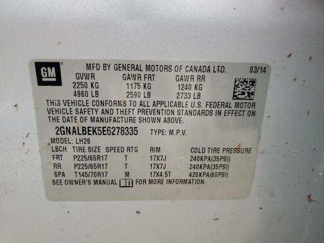 Photo 10 from auction – 2014 CHEVROLET EQUINOX LT with VIN 2GNALBEK5E6278335
