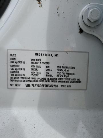 Photo 10 from auction – 2022 TESLA MODEL Y with VIN 7SAYGDEF9NF372760