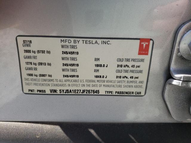 Photo 10 from auction – 2018 TESLA MODEL S with VIN 5YJSA1E27JF267645