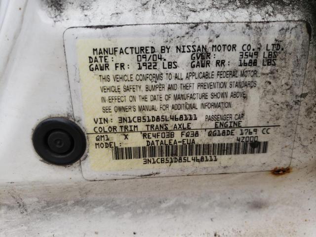 Photo 10 from auction – 2005 NISSAN SENTRA 1.8 with VIN 3N1CB51D85L468111