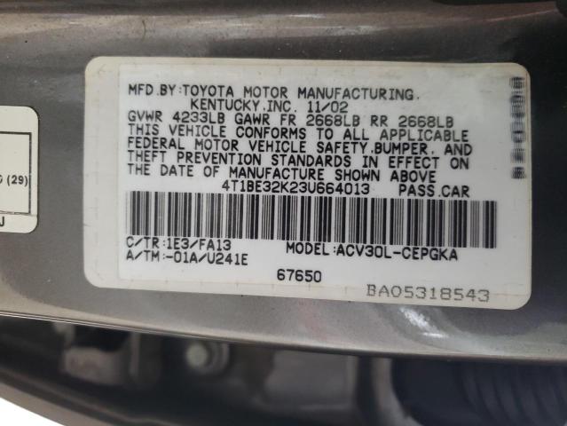 Photo 10 from auction – 2003 TOYOTA CAMRY LE with VIN 4T1BE32K23U664013