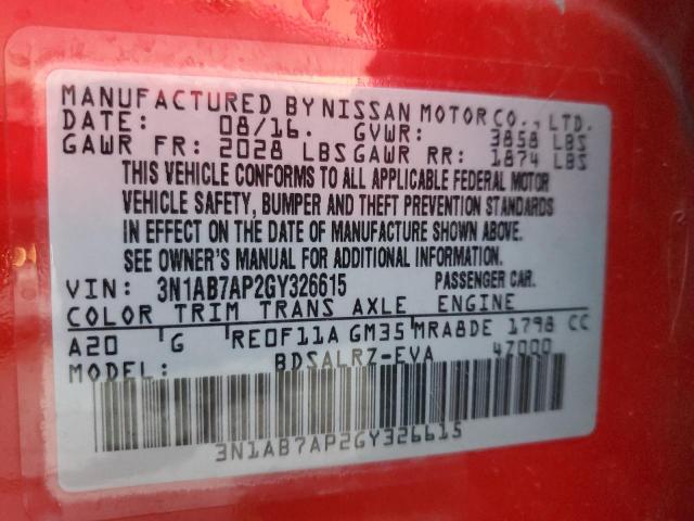 Photo 10 from auction – 2016 NISSAN SENTRA S with VIN 3N1AB7AP2GY326615