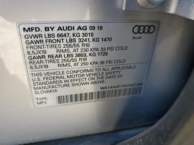 Photo 10 from auction – 2019 AUDI Q7 PREMIUM with VIN WA1AAAF74KD007289